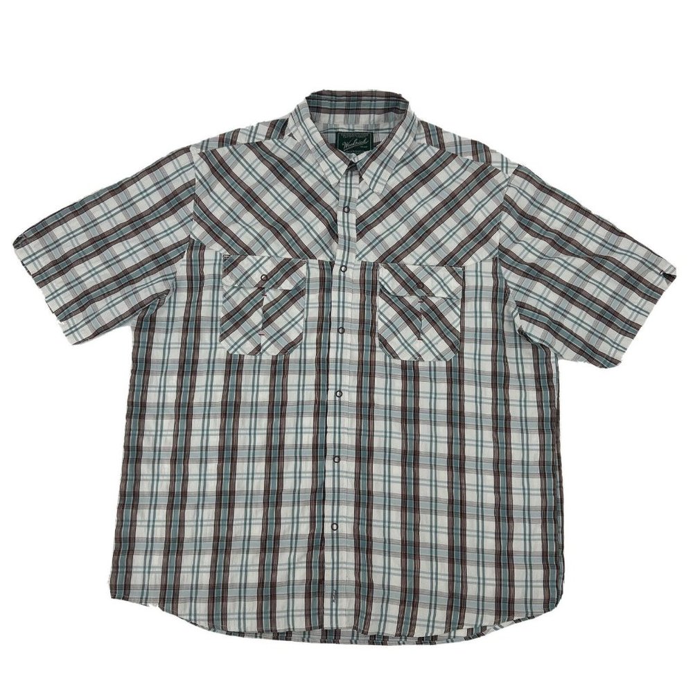 Woolrich Shirt Mens XL Multicolor Plaid Short Sleeve Snap‎ Button Down Seasalt